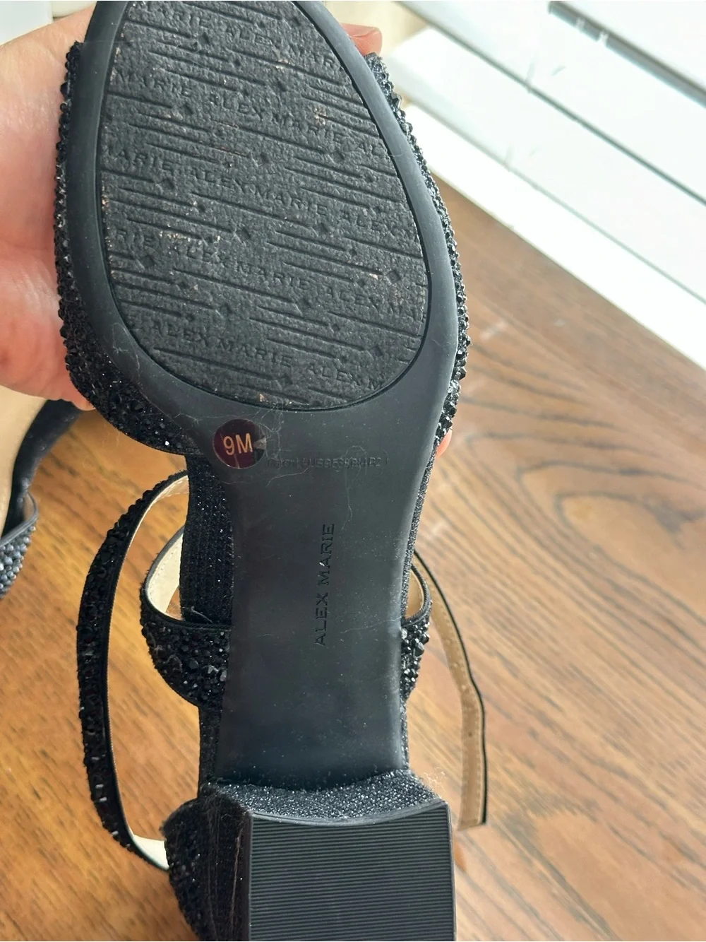 Alex Marie Black Crystal Block Heel Sandal
